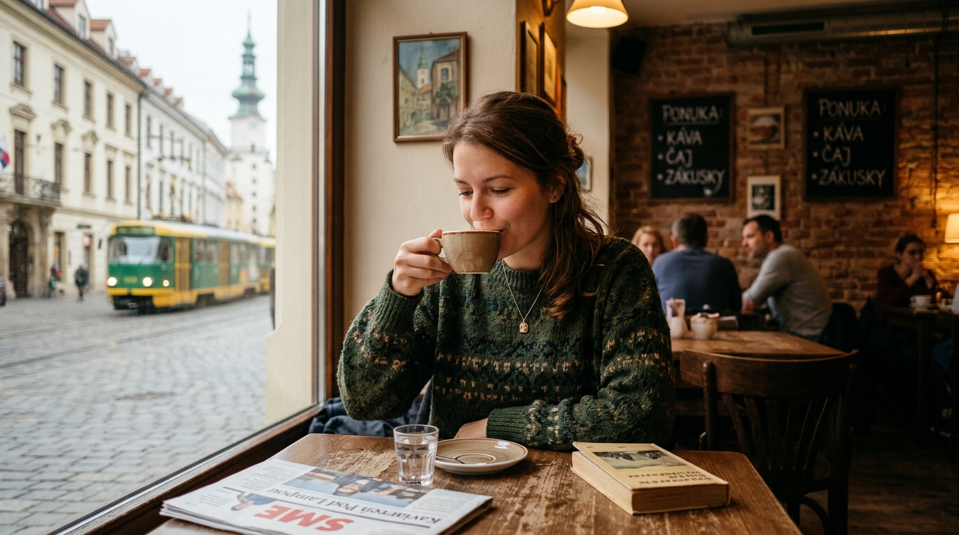 Ranní pohoda u okna s šálkem bylinkového čaje